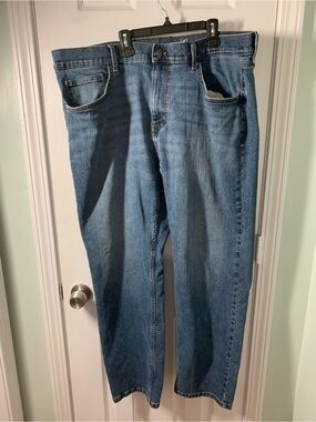 George Men's Straight Relaxed Fit Jeans in Medium Blue Denim